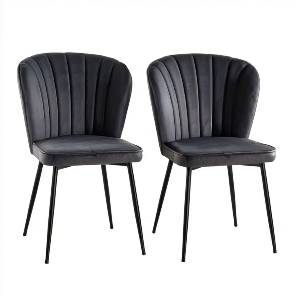 Zestaw 2 czarnych krzeseł tapicerowanych aksamitem 45 x 53 x 85 cm