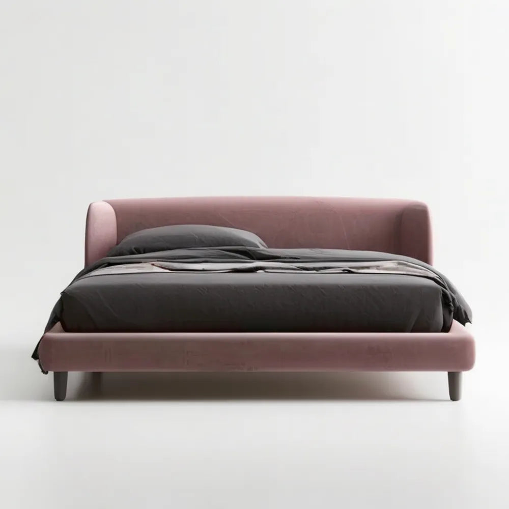 Różowe łóżko tapicerowane 160 x 200 cm z zaokrąglonym zagłówkiem