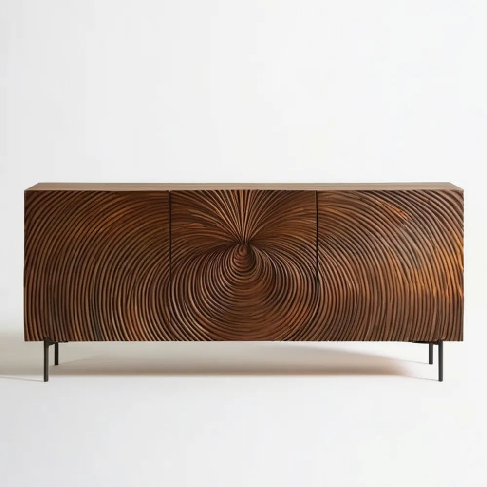Trzydrzwiowy kredens MDF w okleinie orzechowej z frezowanymi frontami, 180 x 40 x 80 cm, ciemnobrązowy/czarny
