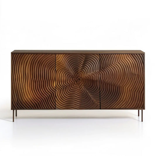 Brązowy mebel z forniru orzechowego 160 x 40 x 85 cm z frezowanymi frontami