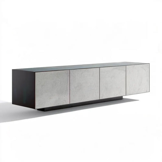 Nowoczesny kredens MDF czarny/jasnoszary z frontami o wzorze kamienia, 200 × 40 × 60 cm