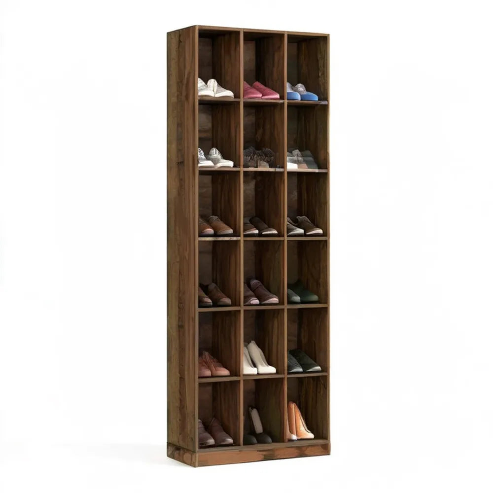 Regał na buty z 18 otwartymi przegródkami, ciemny orzech, 90 × 30 × 180 cm