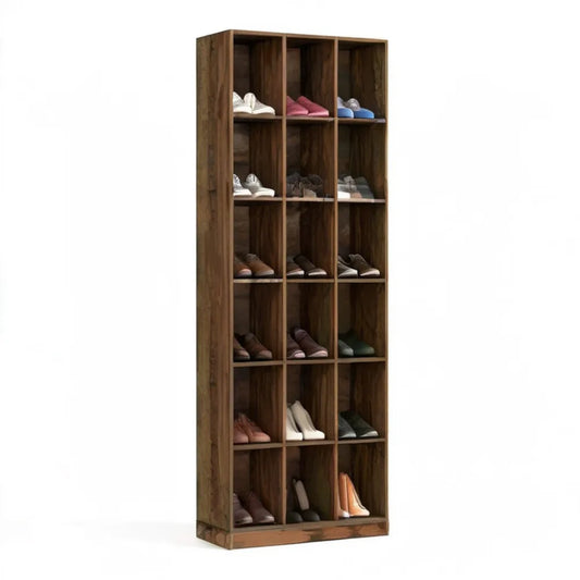 Regał na buty z 18 otwartymi przegródkami, ciemny orzech, 90 × 30 × 180 cm
