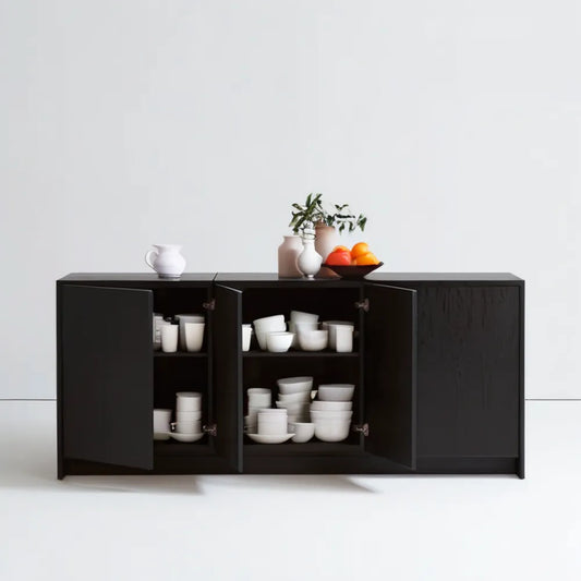Czarny kredens czterodrzwiowy z płyty MDF 160 x 40 x 80 cm